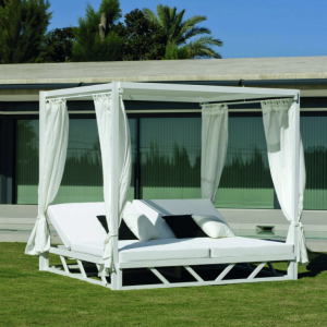 Lit de jardin Balinaise BALINESA-210-D-CORTINAS Finition BLANC Tissus BLANC DRALON de 2 places