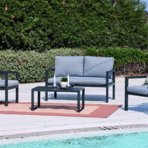Salon de jardin Sofa MANDALAY . Structure ANTHRACITE Tissus GRIS MARILAND